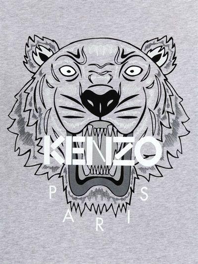 Kenzo Lion Logo - KENZO Tiger Printed Cotton Jersey T Shirt In Gray