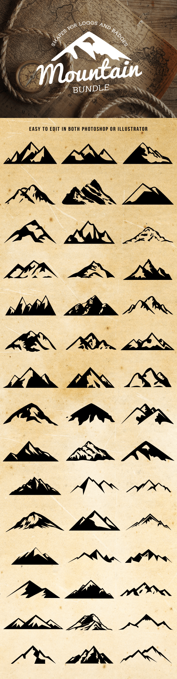 Simple Mountain Range Logo - Creative #Mountain Shapes For #Logos Bundle by lovepower on Creative
