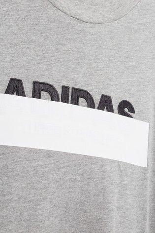 Adidas Grey Logo - Buy adidas Grey Linear Block Logo Tee from the Next UK online shop