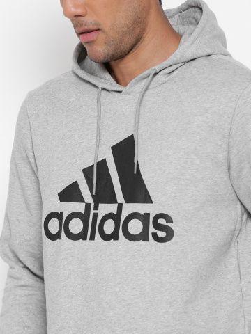 Adidas Grey Logo - Adidas Grey Melange Logo Printed Hooded Sweatshirt - Sweatshirts for ...