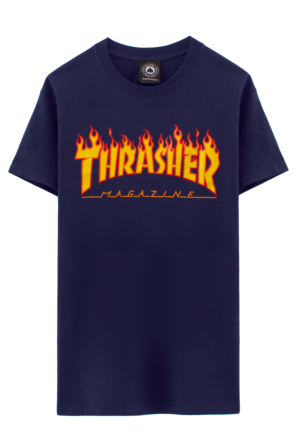 Blue G with Flame Logo - THRASHER NAVY FLAME LOGO T-SHIRT Navy blue T-shirt with Thrasher ...
