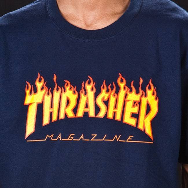 Blue G with Flame Logo - THRASHER THRASHER FLAME LOGO T-SHIRT NAVY - Bluetile Skateboards