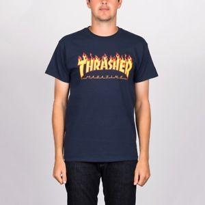 Blue G with Flame Logo - Thrasher Flame Logo Tee Navy Blue