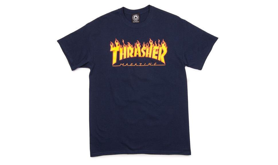 Blue G with Flame Logo - Thrasher Magazine Flame Logo T Shirt Blue Navy