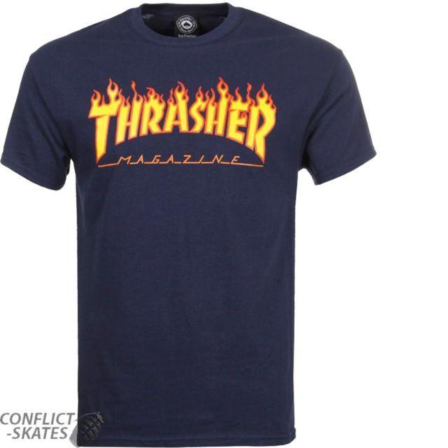 Blue G with Flame Logo - Thrasher Navy Flame Logo T-shirt S | eBay