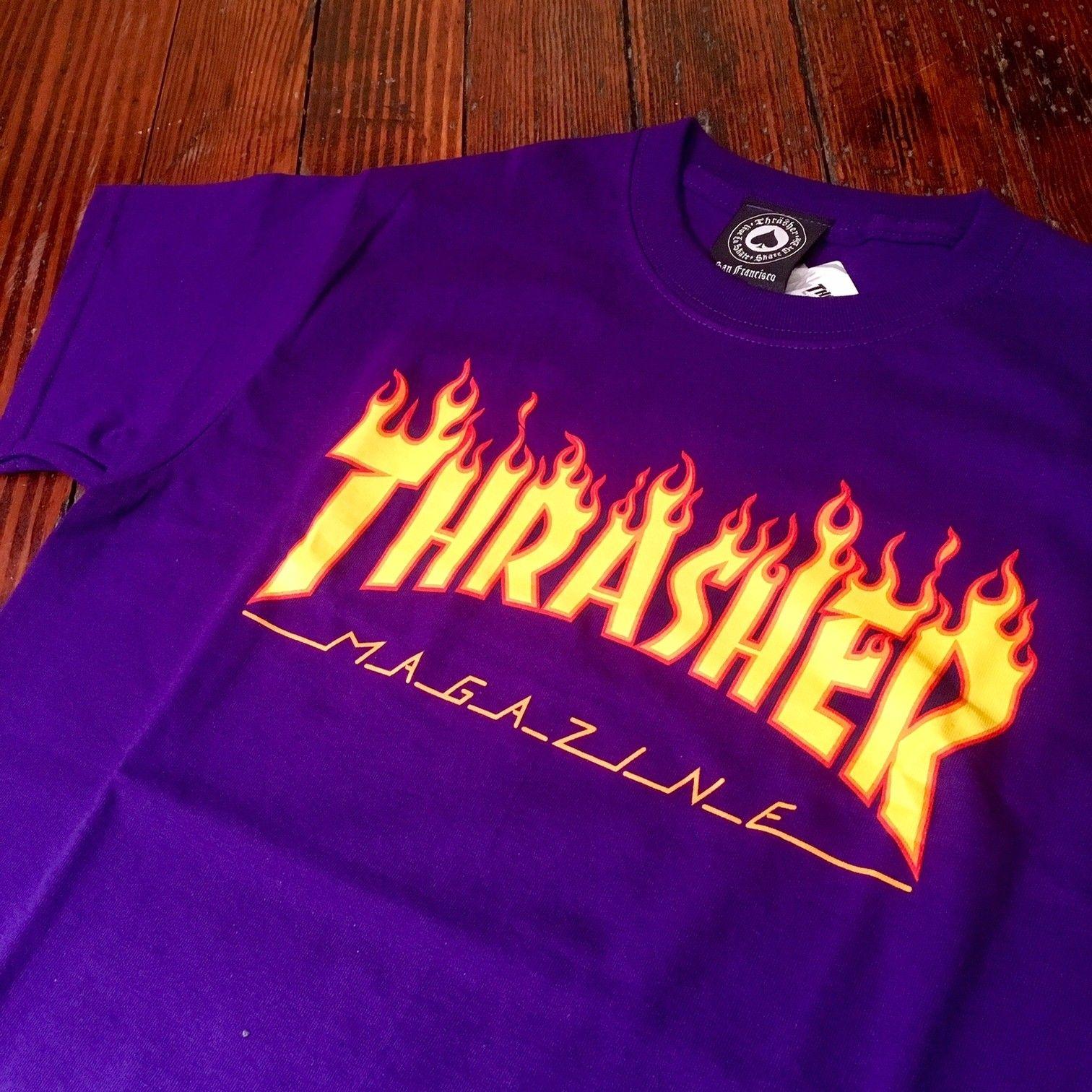 Purple Flame Logo - THRASHER FLAME LOGO (PURPLE) APPAREL TOPS T-SHIRTS at Blacklist