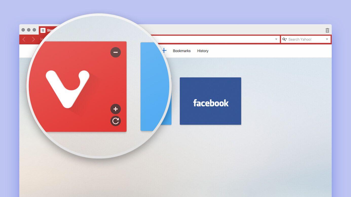 Vivaldi Browser Logo - Speed Dial button options. Snapshot 1.11.890.4