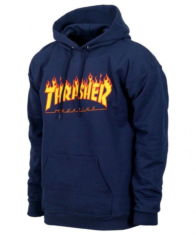 Blue G with Flame Logo - Thrasher Flame Logo Hoodie Navy