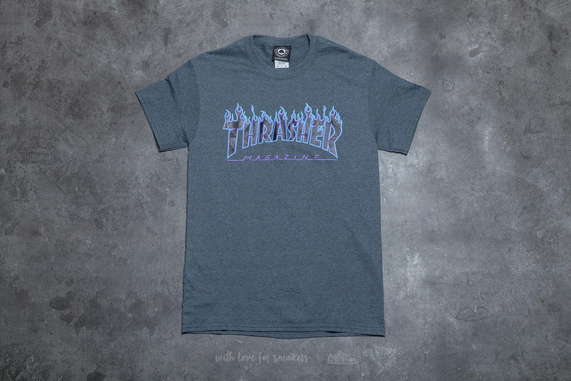 Blue G with Flame Logo - Thrasher Flame Logo T Shirt Dark Heather
