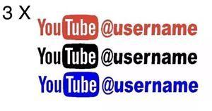 Custom YouTube Logo - 3 X Custom Youtube Username Vinyl Sticker Decals Custom Youtube Logo ...