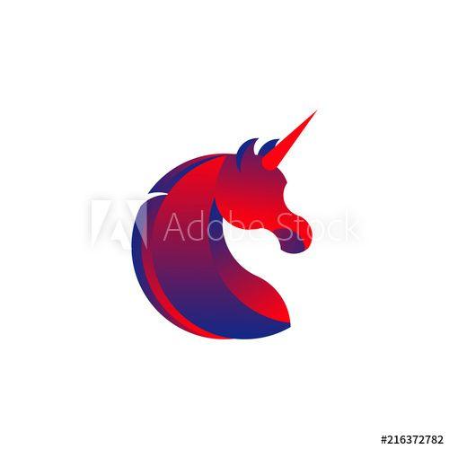 Red Unicorn Logo - Unicorn logo template. Horse with horn graphic sign. Mascot design