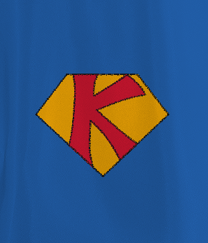 Red Blue and Yellow Shield Logo - blue Kids Cape with yellow shield and red K Adult and Kids