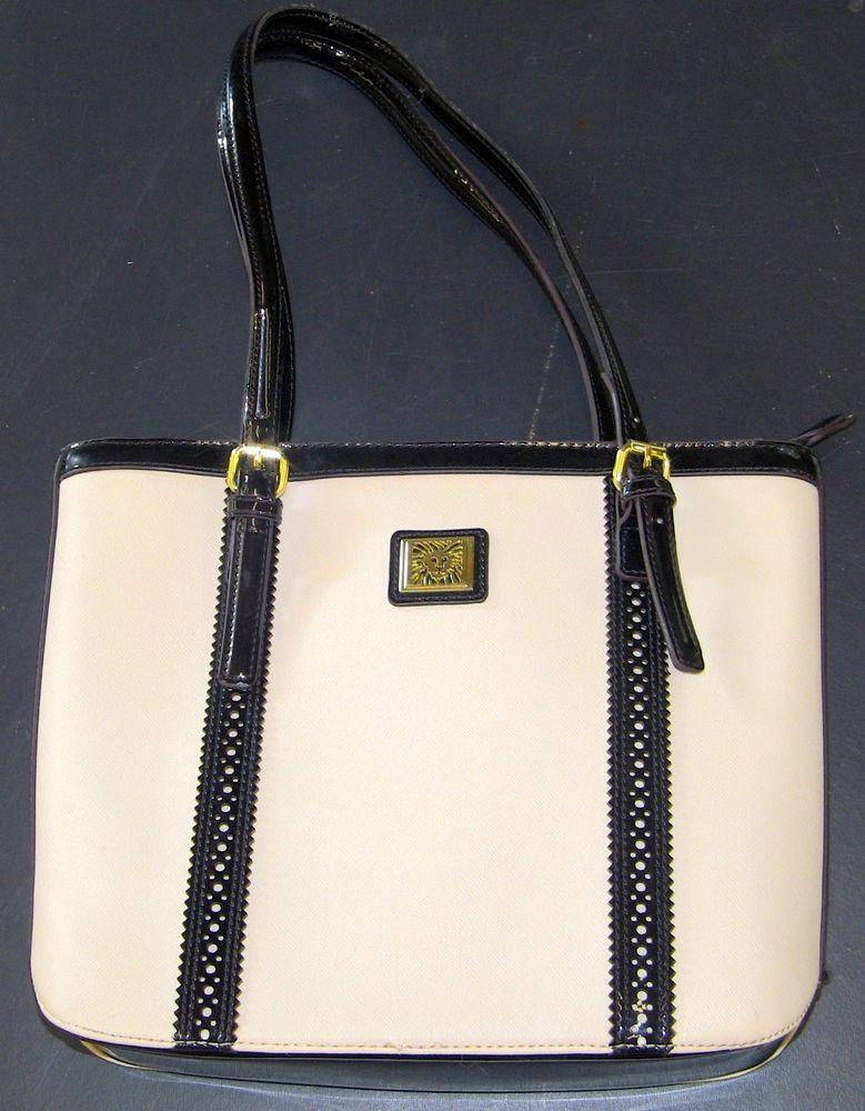 Purse with Lion Logo - Anne Klein Tote Shopper Purse Handbag Shoulder Black White LN Lion