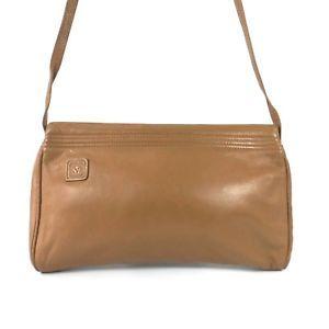 Purse with Lion Logo - Vintage 80's ANNE KLEIN Light Brown Leather Clutch Shoulder Bag