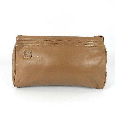 Purse with Lion Logo - VINTAGE 80'S ANNE KLEIN Light Brown Leather Clutch Shoulder Bag