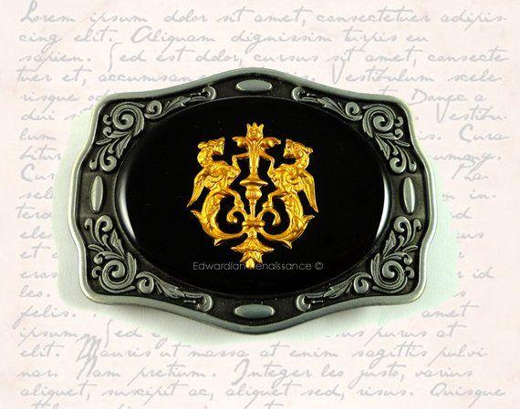 Gold Dragon Crest Logo - Golden Dragons Crest Belt Buckle Inlaid in Hand Painted Black