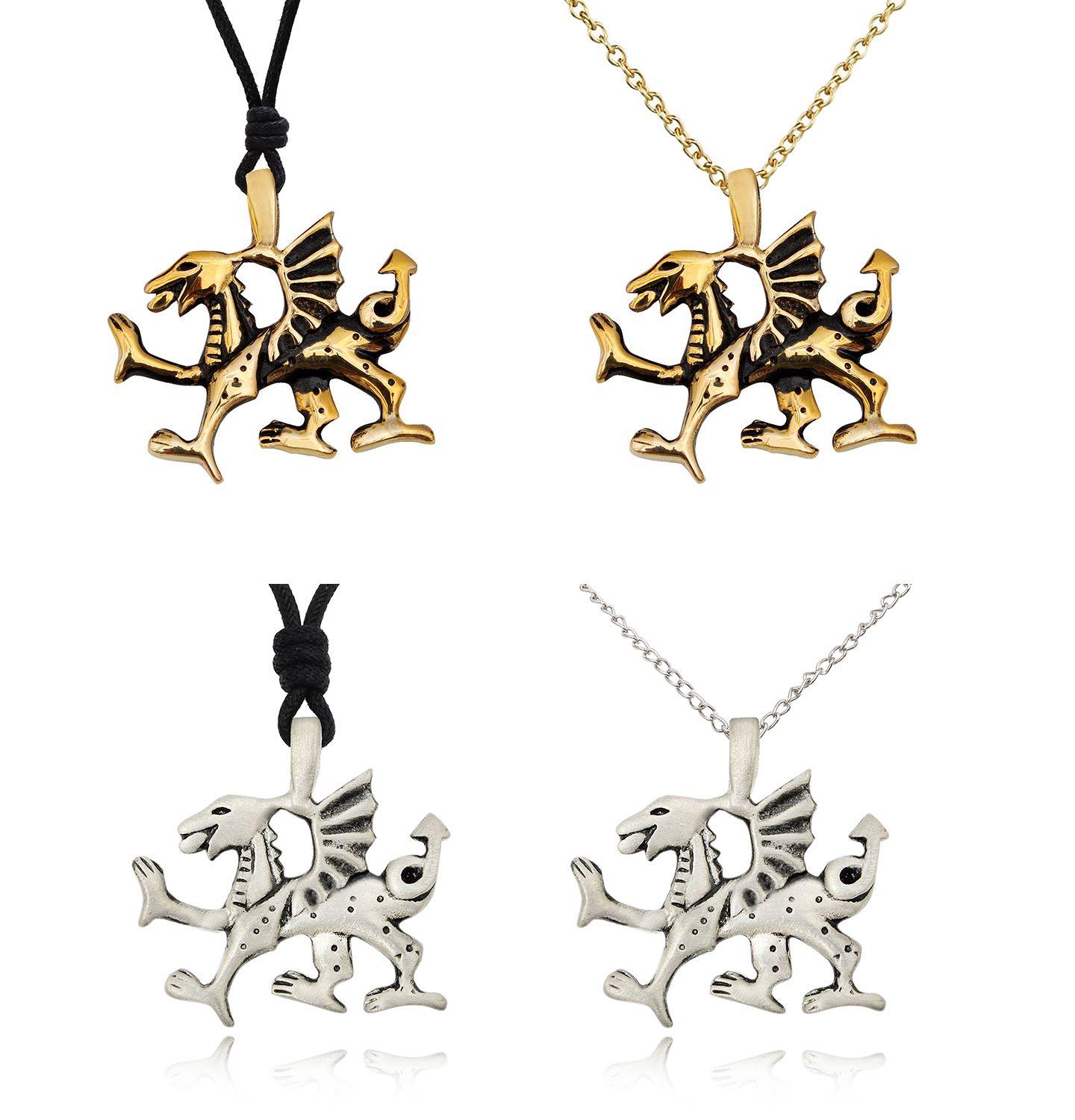 Gold Dragon Crest Logo - Dragon Crest Silver Pewter Gold Brass Charm Necklace Pendant Jewelry