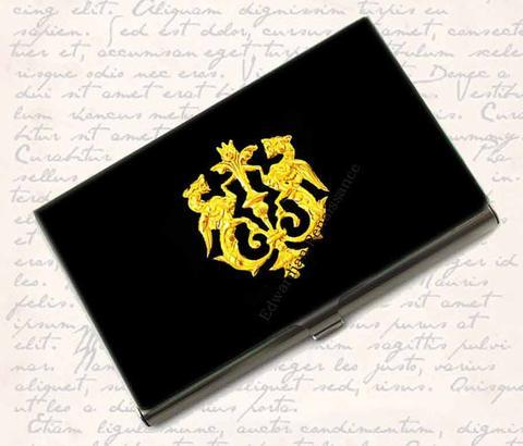 Gold Dragon Crest Logo - Business Card Case Brass Golden Dragon Crest Inlaid on Black Coats ...