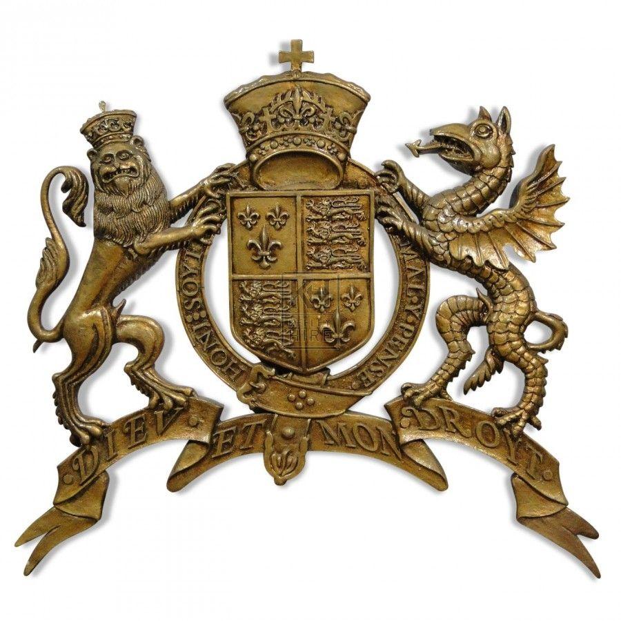 Gold Dragon Crest Logo - Signs Prop Hire » Polished Lion & Dragon Royal Crest - Keeley Hire