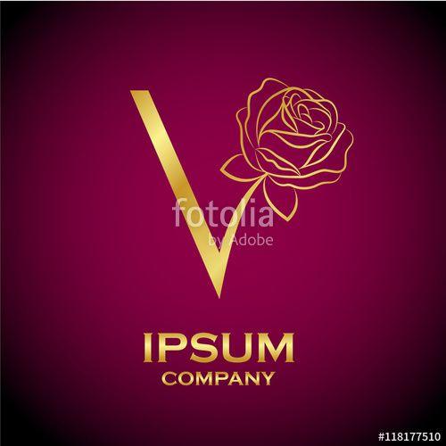 Gold V Company Logo - Letter V logo,Rose Flower Gold, beauty and fashion logo