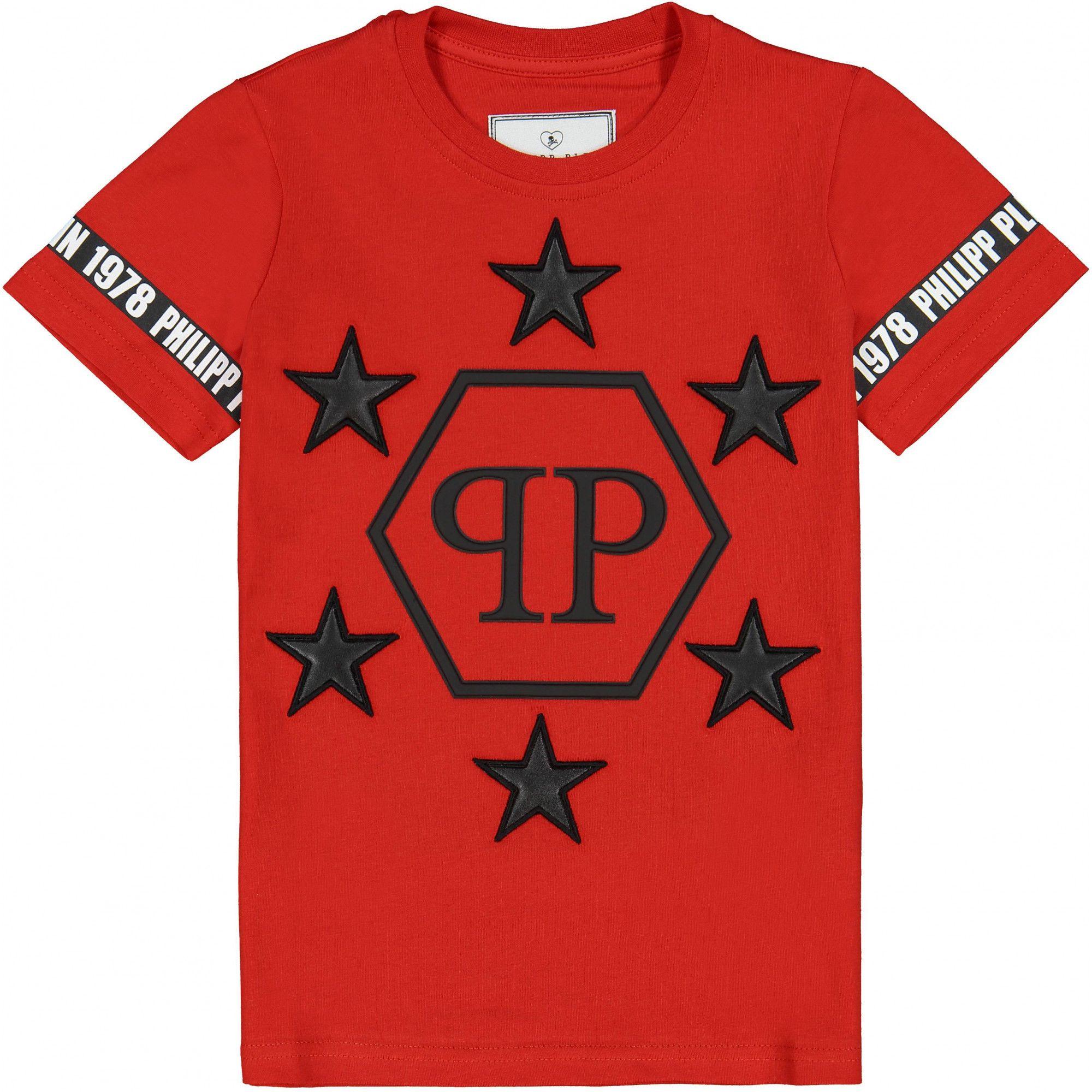 Double P Logo - Philipp Plein Boys Red T-Shirt with Double P Logo