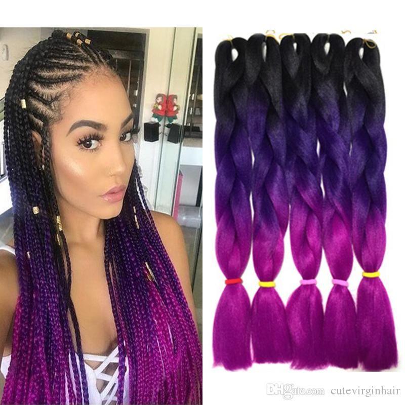 Ombre Colored Logo - Purple Ombre Braiding Hair Kanekalon Three Tone Braiding Hair ...