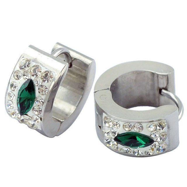 Green Eye Shaped Logo - 316l stainless steel 7mm*9mm crystal clip on earring pierced green ...