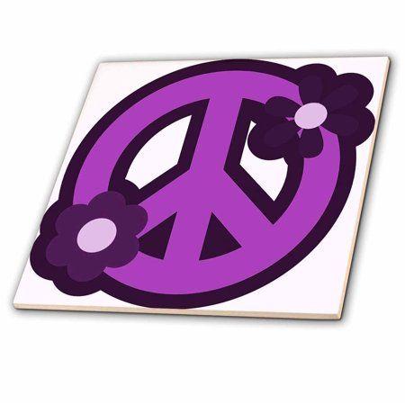 Purple Peace Sign Logo - 3dRose Purple Peace Sign With Purple Flowers - Ceramic Tile, 6-inch ...