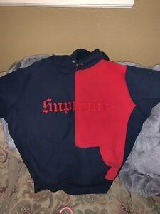 Old Supreme Logo - Supreme Split Old English Hooded Sweatshirt Hoodie Navy & Red Box ...