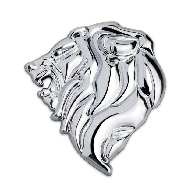 Silver Lion Car Logo - Chrome Metal Lion Head 3D Emblem Totem Badge Car Styling Car Body ...