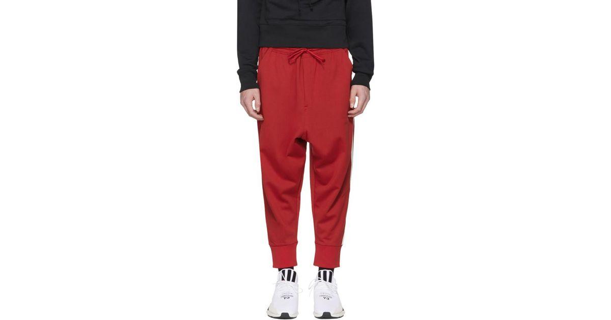 Red Striped Y Logo - Y 3 Red Logo 3 Stripes Track Pants In Red For Men