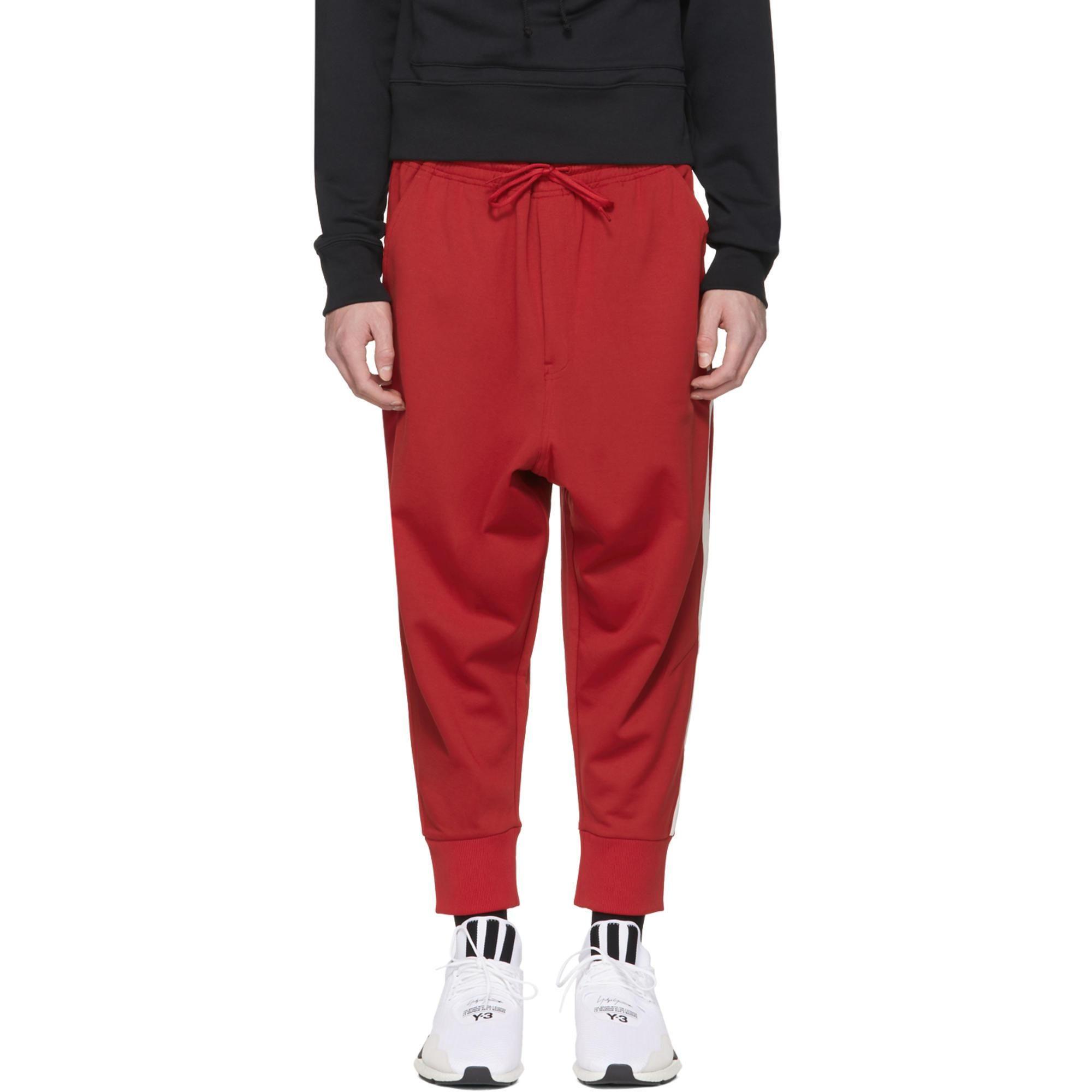 Red Striped Y Logo - Y 3 Red Logo 3 Stripes Track Pants In Red For Men