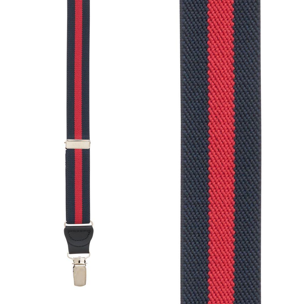 Red Striped Y Logo - NAVY/RED Striped Y-Back Clip Suspenders - 1 Inch Wide | SuspenderStore