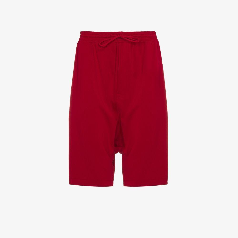 Red Striped Y Logo - Y 3 Red Striped Shorts. Drop Crotch Shorts