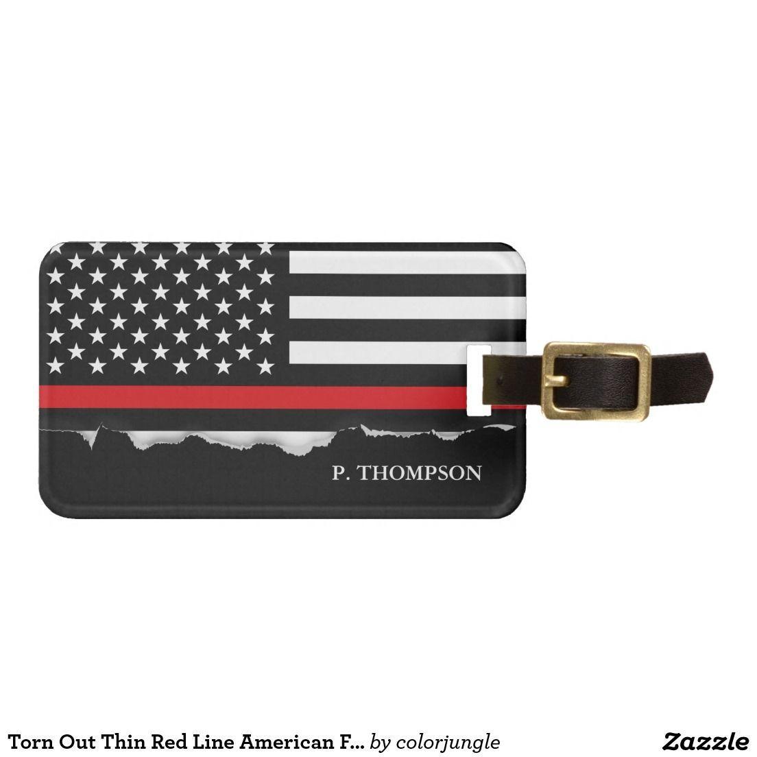 Thin Red P Logo - Torn Out Thin Red Line American Flag Personalized Luggage Tag. Thin
