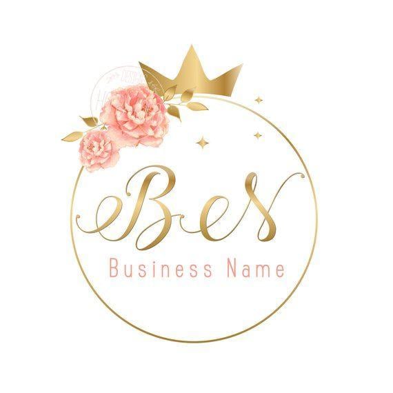 Gold Flower Logo - DIGITAL Flowers wreath logo design Pink Gold flowers crown