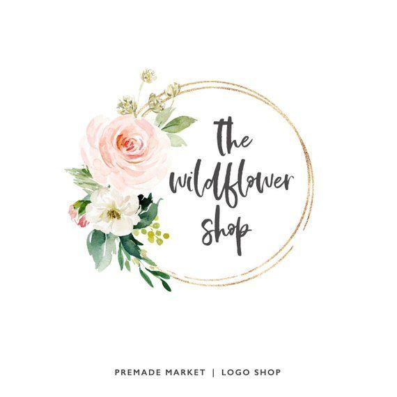 Gold Flower Logo - Premade Logo Design, Watercolor Flower Logo, Business Logo, Round ...