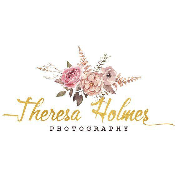 Gold Flower Logo - Floral watercolor logo gold foil logo flower logo design