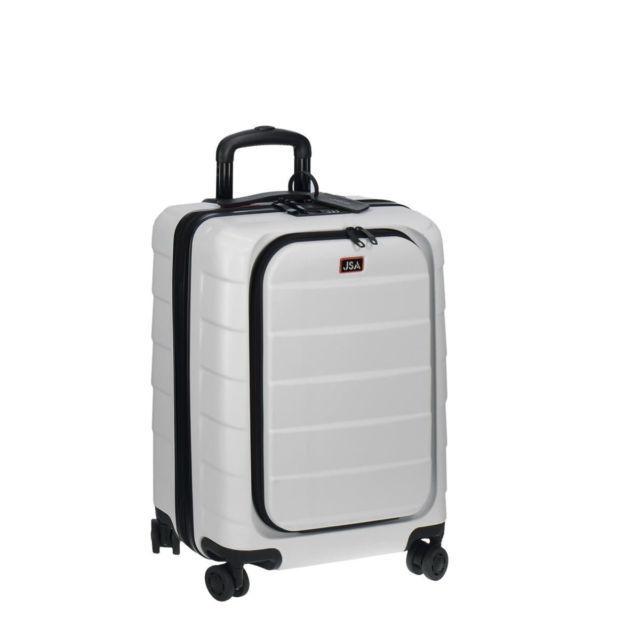 Black and White TSA Logo - Modern Suitcase With 4 Rolls White TSA Lock Trolley Hard Case ABS