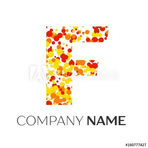White and Orange Dots Logo - Letter F logo with orange, yellow, red particles and bubbles dots on ...
