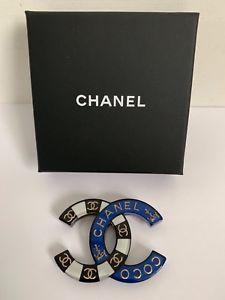 CC and White Logo - NWT Chanel Large CC Logo Letter Blue Black White Coco Anchor Pin ...