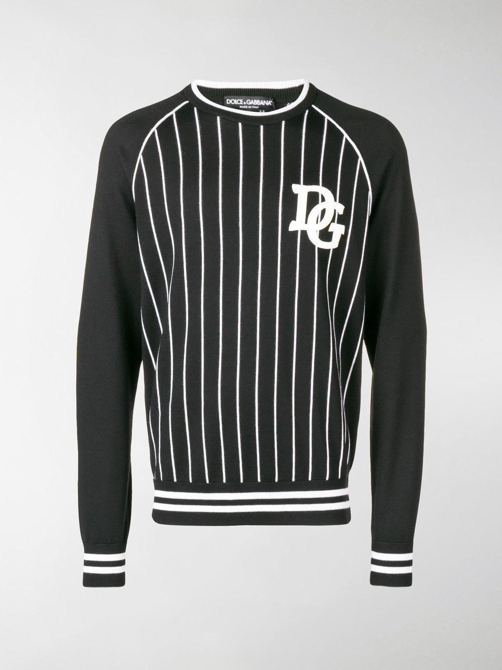 Black Striped Logo - Dolce & Gabbana Striped Logo Patch Sweater in Black for Men