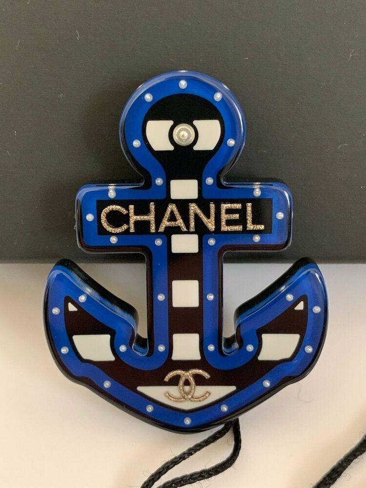 Letter CC Logo - NWT Chanel Large Letter CC Logo Blue Black White Coco Anchor Pin ...