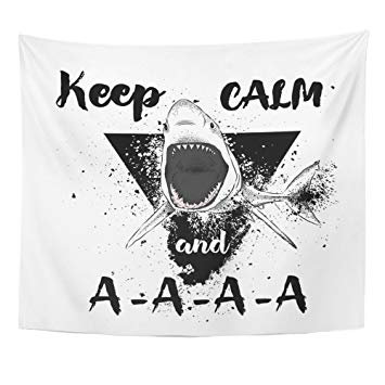 Shark in Triangle Logo - Emvency Tapestry Print 50x60 Inches Black Adventure