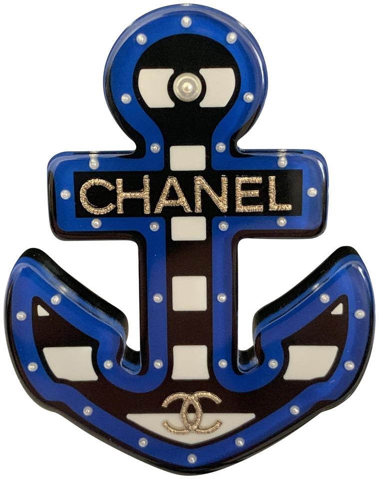Letter CC Logo - Chanel Blue Black White Large Letter Cc Logo Coco Anchor Pin Brooch ...