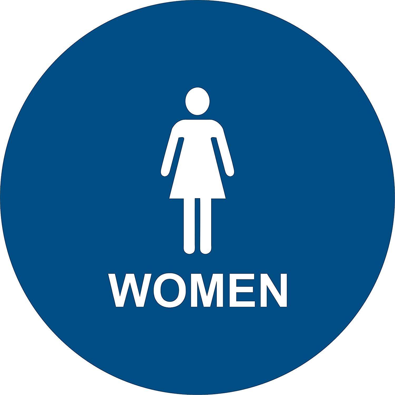 Round Blue Logo - ADA Women Restroom Door Sign, 12