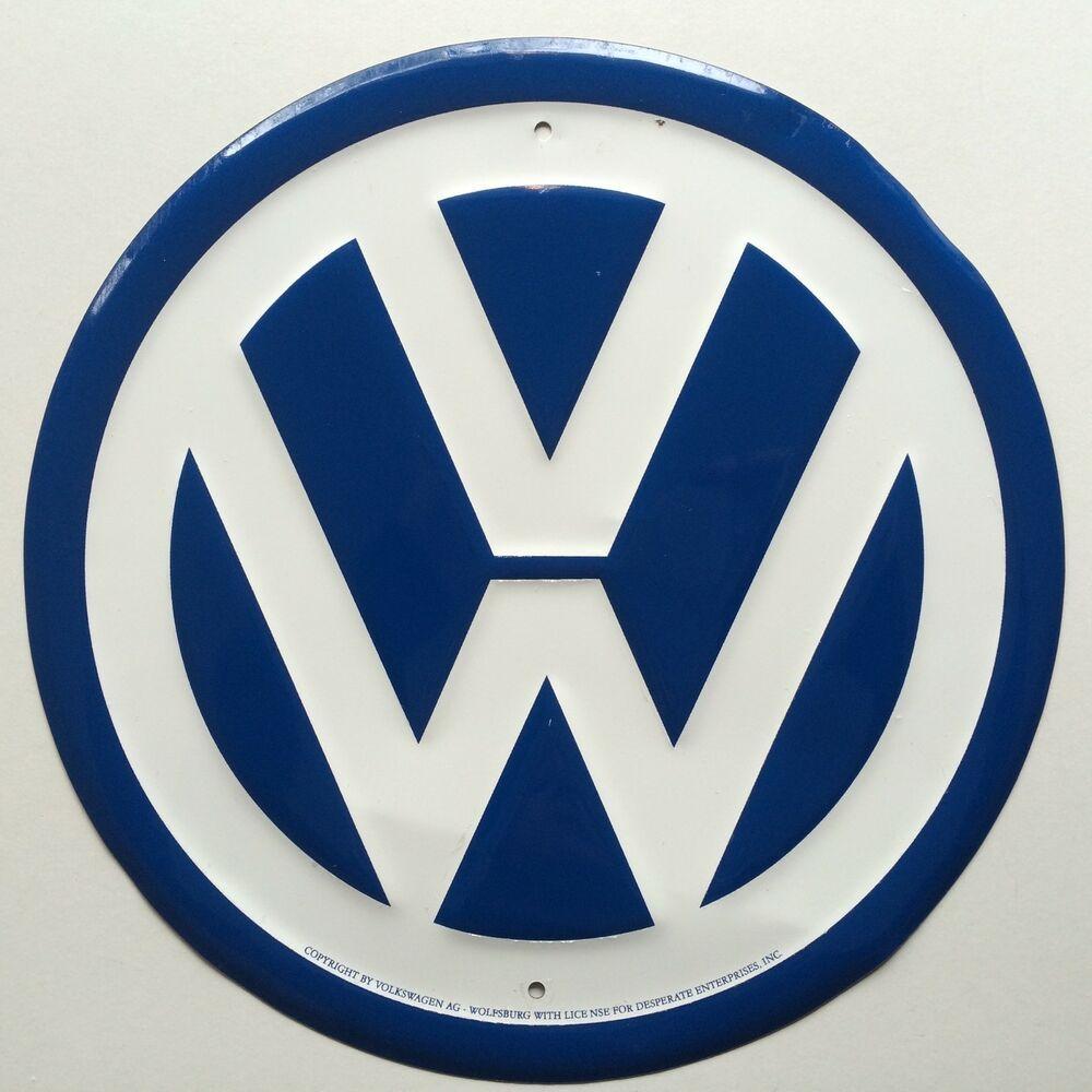 Round Blue Logo - Volkswagen Sign Tin VW Round Blue Logo Vtg Garage Man Cave Basement ...