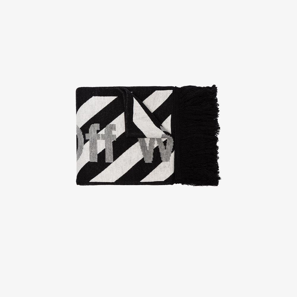 Black Striped Logo - Off White Black And White Striped Logo Print Scarf