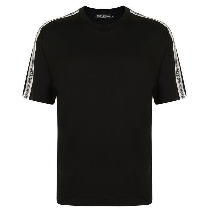 Black Striped Logo - DOLCE AND GABBANA Detail Striped Logo T Shirt Black Black Friday UK