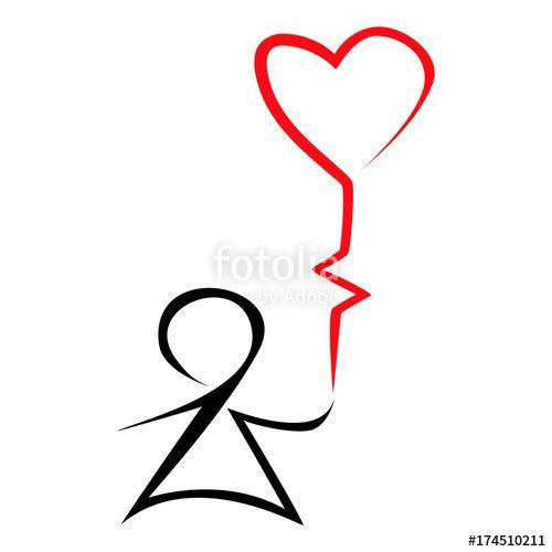 Stick Figure Logo - Stick figure kid holding heart shaped balloon. Healthcare, charity